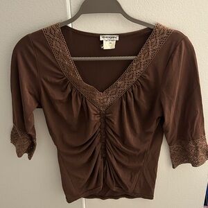 Sharagano Chocolate Lace Accent Blouse